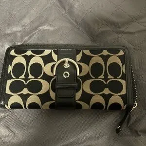 Coach | Bags | Coach Signature Black And Cream Wallet | Poshmark